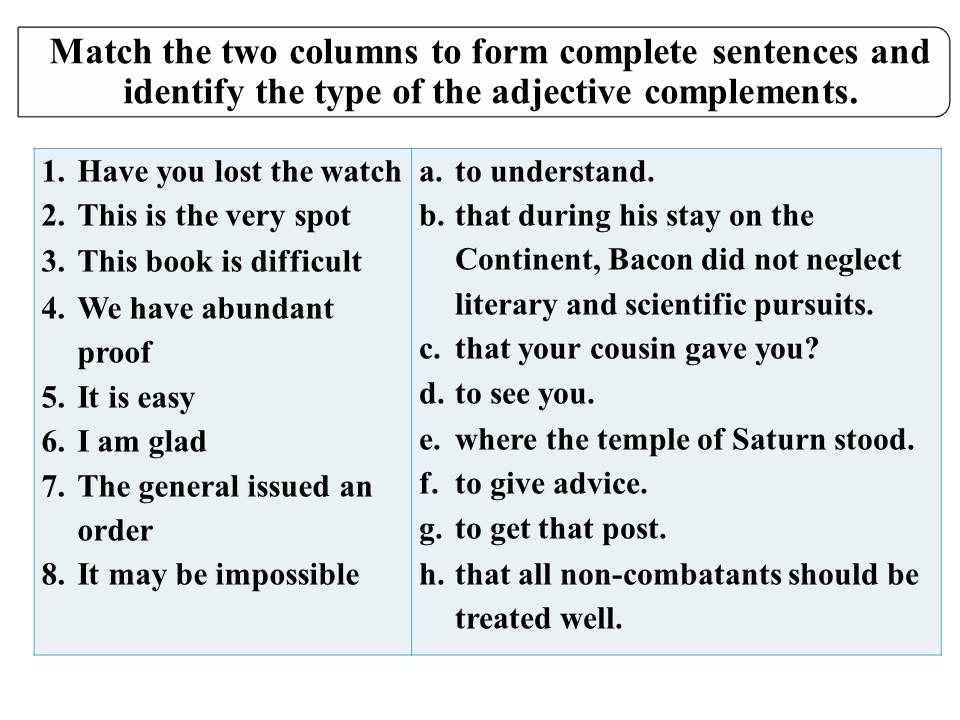 Adjective Complements Worksheets